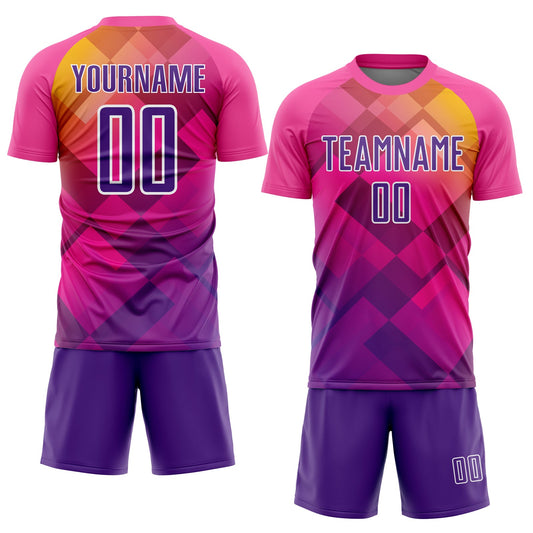 Custom Pink Purple-White Geometric Shapes Sublimation Soccer Uniform Jersey - Sky-Custom