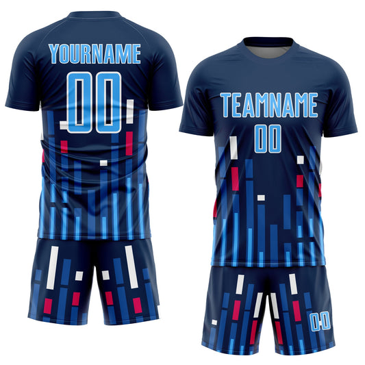Custom US Navy Blue Sky Blue-White Lines Sublimation Soccer Uniform Jersey - Sky-Custom