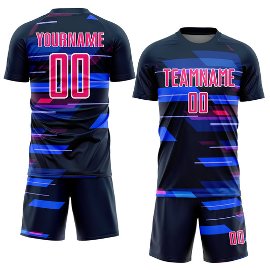 Custom Navy Pink-White Geometric Shapes Sublimation Soccer Uniform Jersey - Sky-Custom