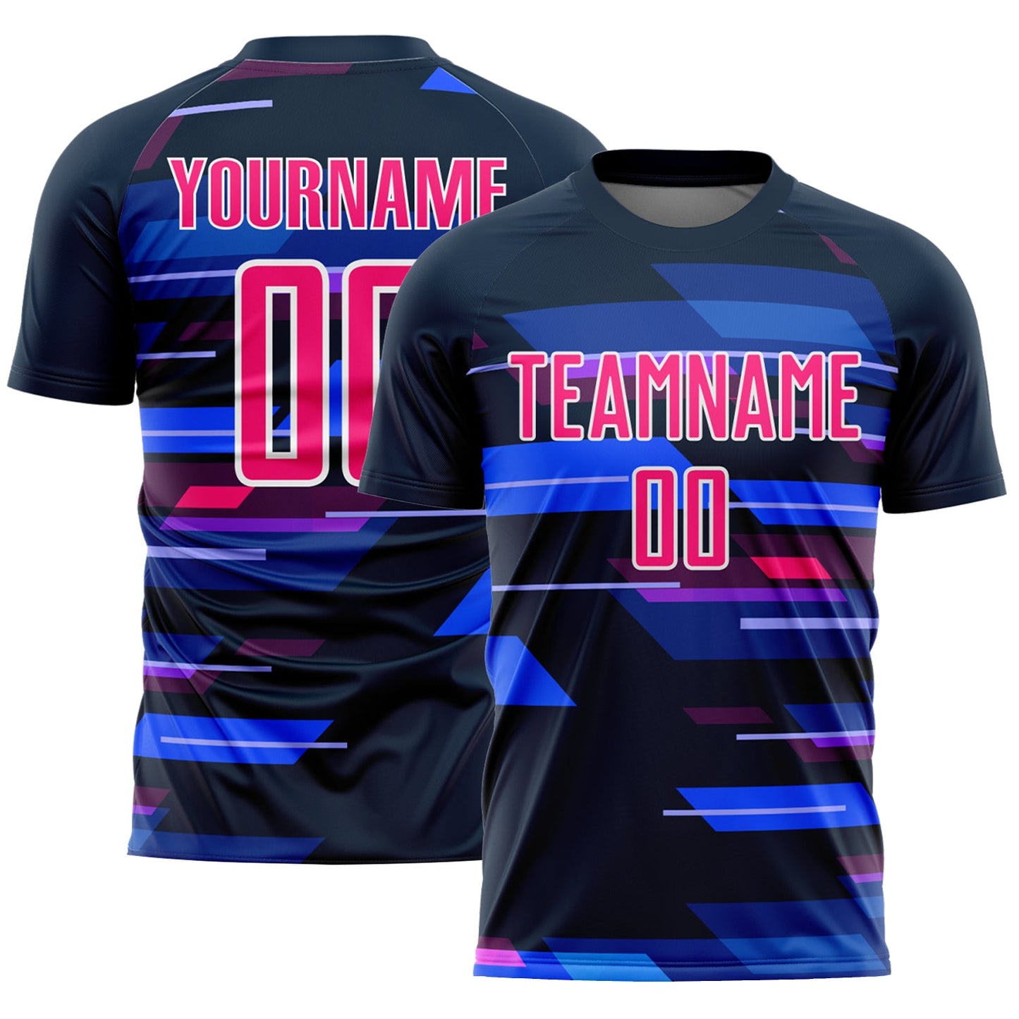 Custom Navy Pink-White Geometric Shapes Sublimation Soccer Uniform Jersey - Sky-Custom