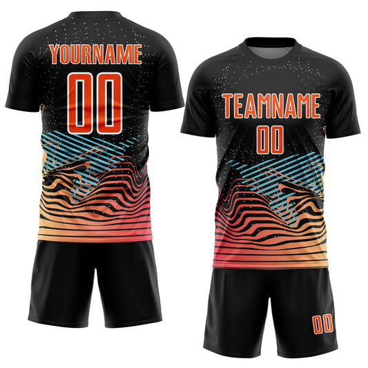 Custom Black Orange-White Lines Sublimation Soccer Uniform Jersey - Sky-Custom