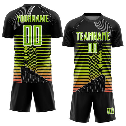 Custom Black Neon Green-White Lines Sublimation Soccer Uniform Jersey - Sky-Custom
