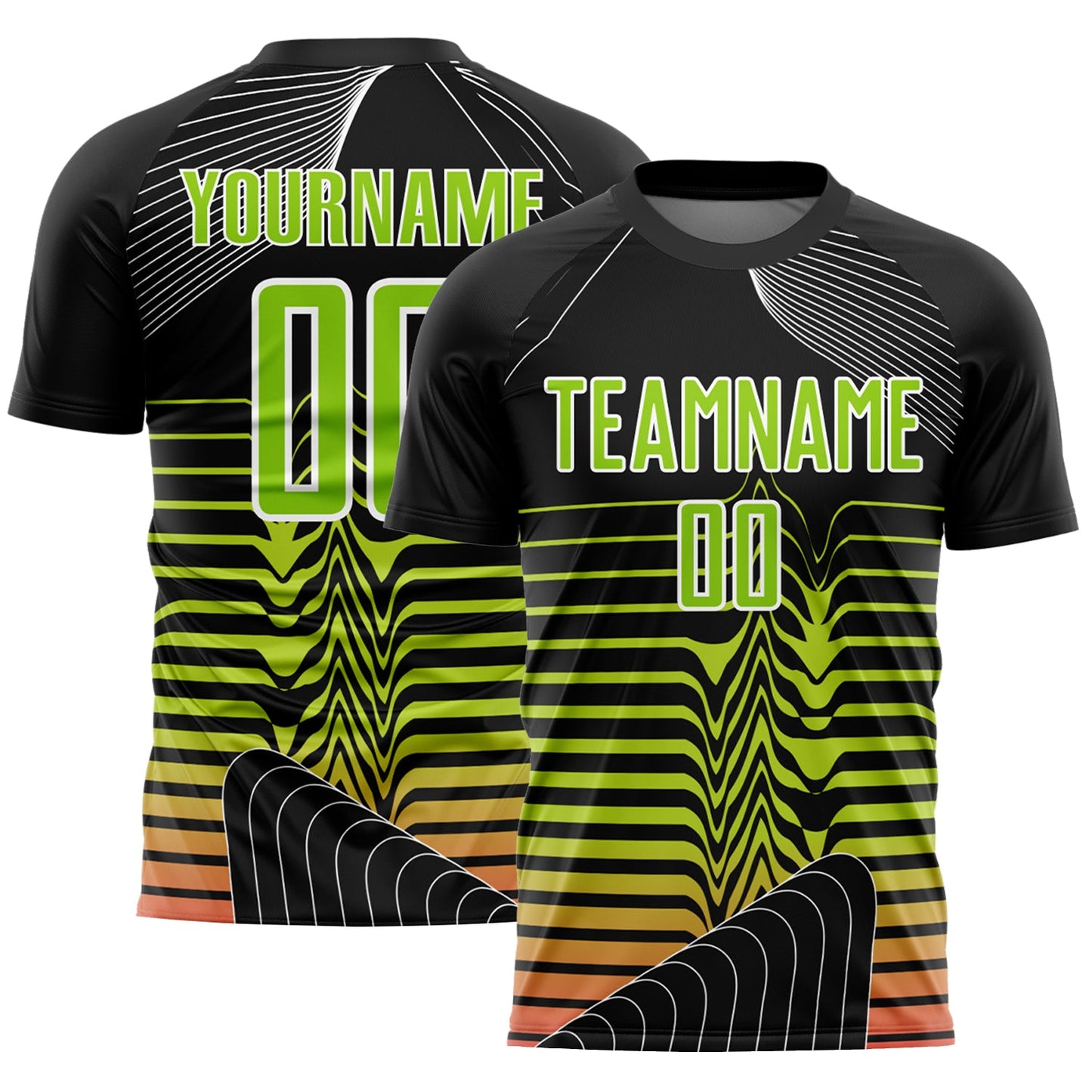 Custom Black Neon Green-White Lines Sublimation Soccer Uniform Jersey - Sky-Custom