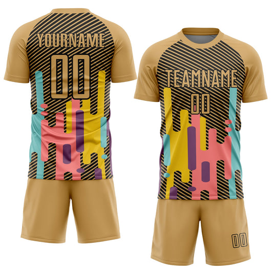 Custom Old Gold Black Lines Sublimation Soccer Uniform Jersey - Sky-Custom