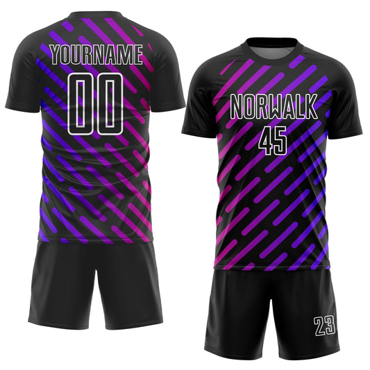 Custom Black Purple-Pink Lines Sublimation Soccer Uniform Jersey - Sky-Custom