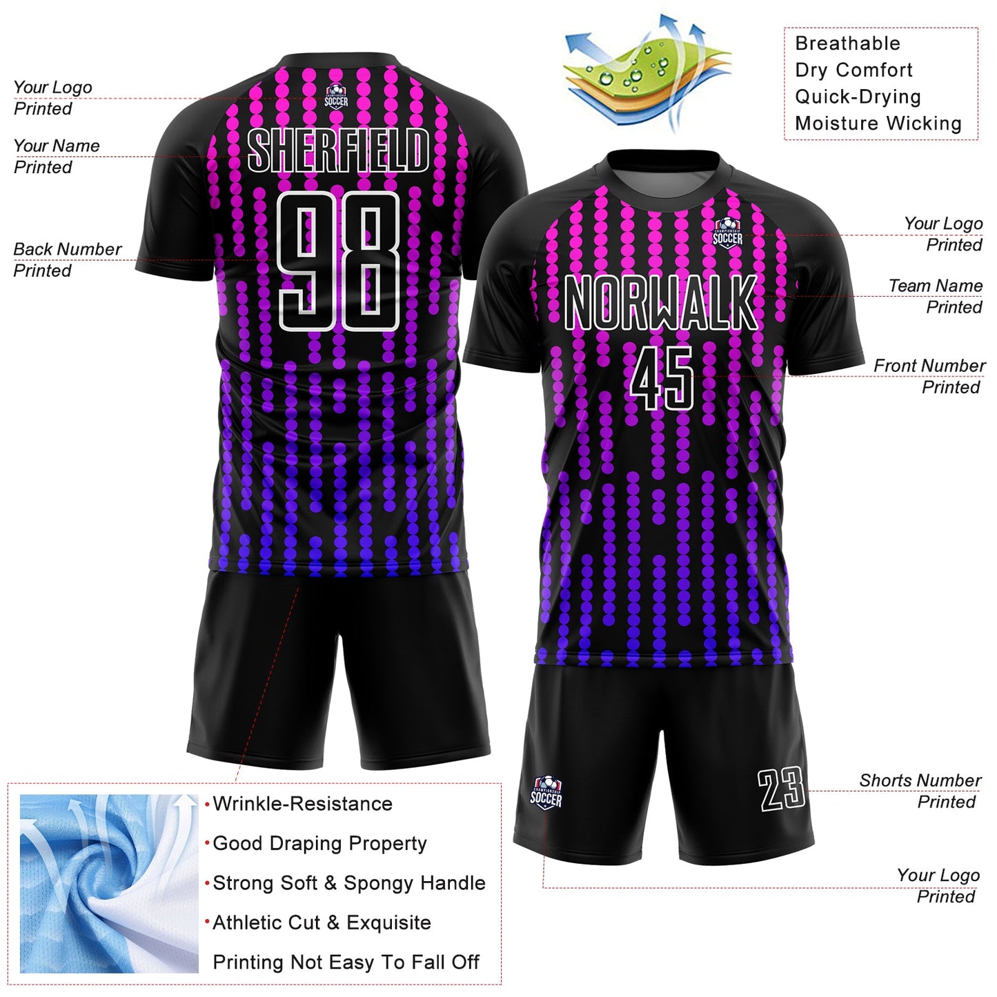 Custom Black Purple-Pink Lines Sublimation Soccer Uniform Jersey - Sky-Custom