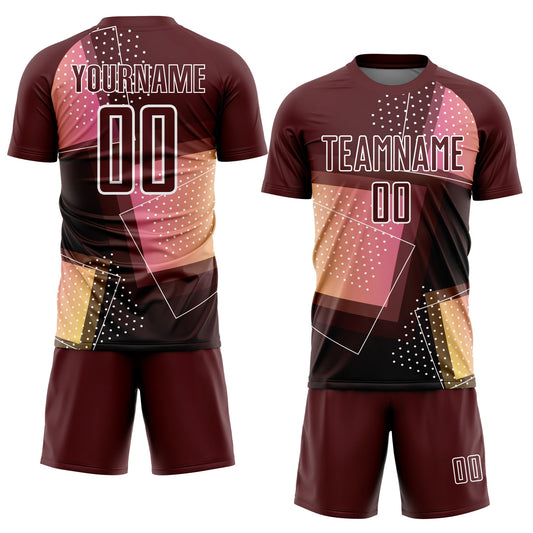 Custom Crimson White Geometric Shapes Sublimation Soccer Uniform Jersey - Sky-Custom
