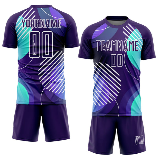 Custom Dark Purple White Geometric Shapes Sublimation Soccer Uniform Jersey - Sky-Custom