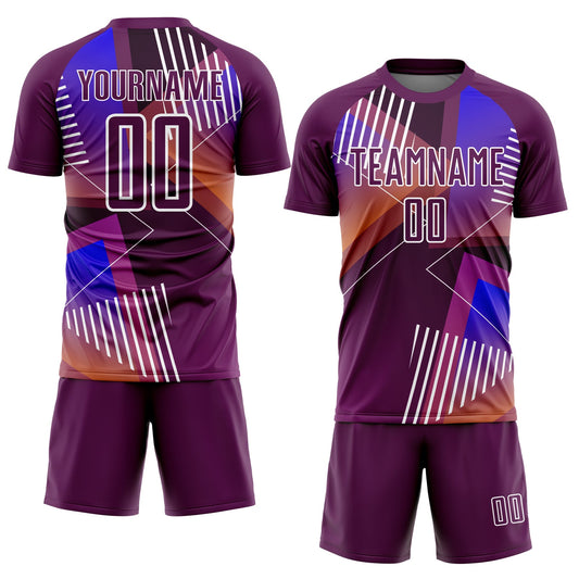 Custom Purple White Geometric Shapes Sublimation Soccer Uniform Jersey - Sky-Custom
