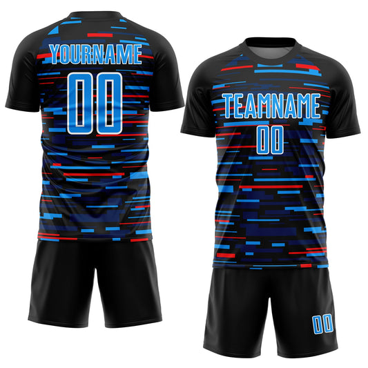 Custom Black Sky Blue-White Lines Sublimation Soccer Uniform Jersey - Sky-Custom