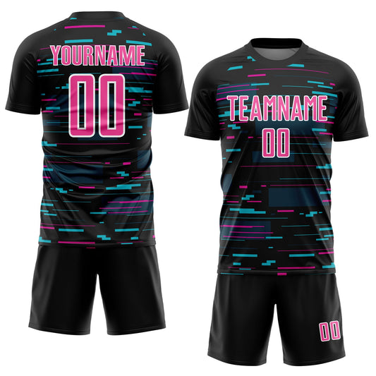 Custom Black Pink-White Lines Sublimation Soccer Uniform Jersey - Sky-Custom