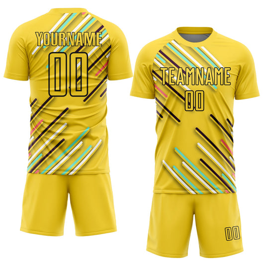 Custom Yellow Black Lines Sublimation Soccer Uniform Jersey - Sky-Custom