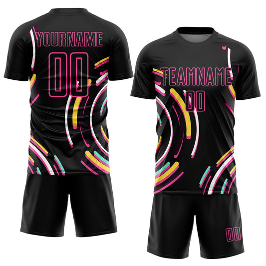 Custom Black Pink Lines Sublimation Soccer Uniform Jersey - Sky-Custom