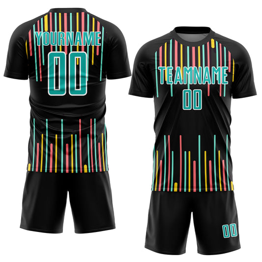 Custom Black Aqua-White Lines Sublimation Soccer Uniform Jersey - Sky-Custom