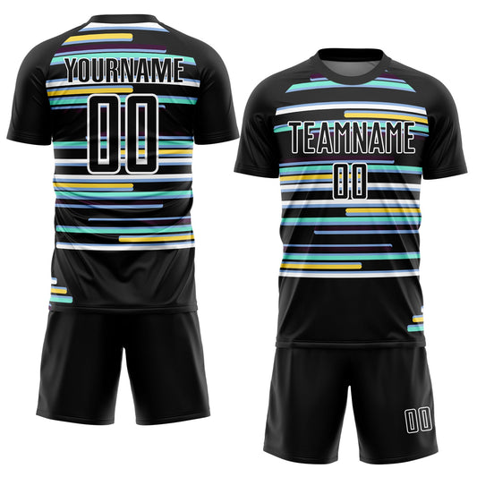 Custom Black White Lines Sublimation Soccer Uniform Jersey - Sky-Custom