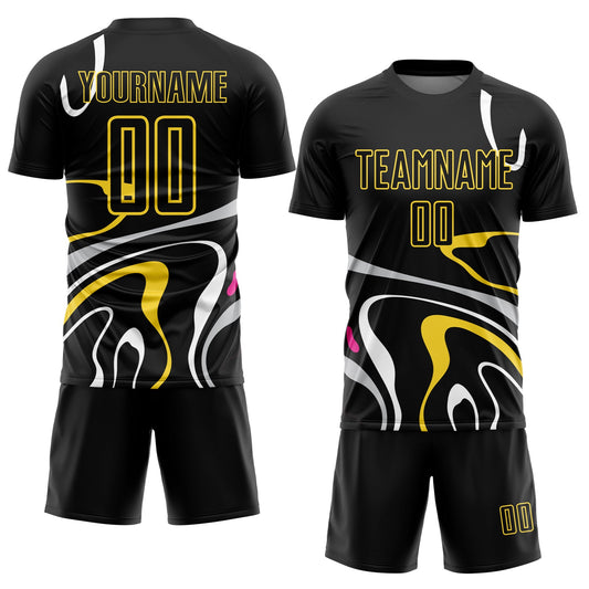 Custom Black Gold Fluid Shapes Sublimation Soccer Uniform Jersey - Sky-Custom