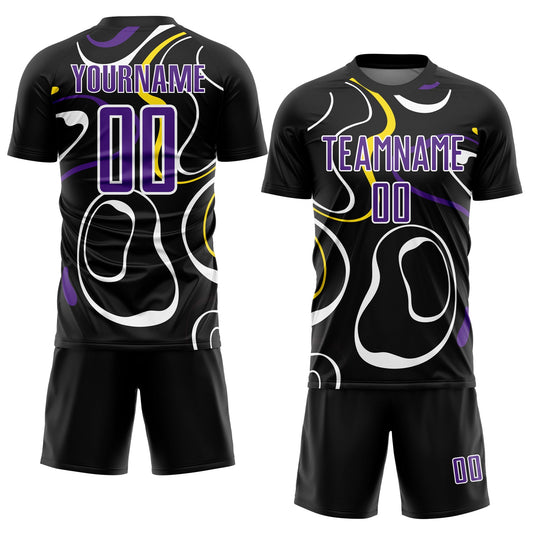 Custom Black Purple-White Fluid Shapes Sublimation Soccer Uniform Jersey - Sky-Custom