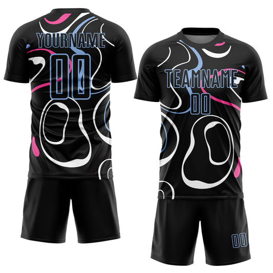 Custom Black Light Blue Fluid Shapes Sublimation Soccer Uniform Jersey - Sky-Custom