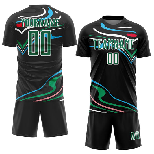 Custom Black Kelly Green-White Fluid Shapes Sublimation Soccer Uniform Jersey - Sky-Custom
