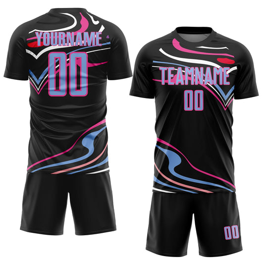 Custom Black Light Blue-Pink Fluid Shapes Sublimation Soccer Uniform Jersey - Sky-Custom