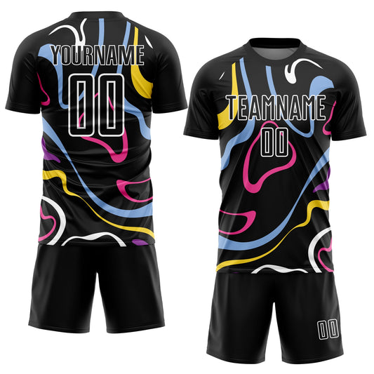 Custom Black White Fluid Shapes Sublimation Soccer Uniform Jersey - Sky-Custom