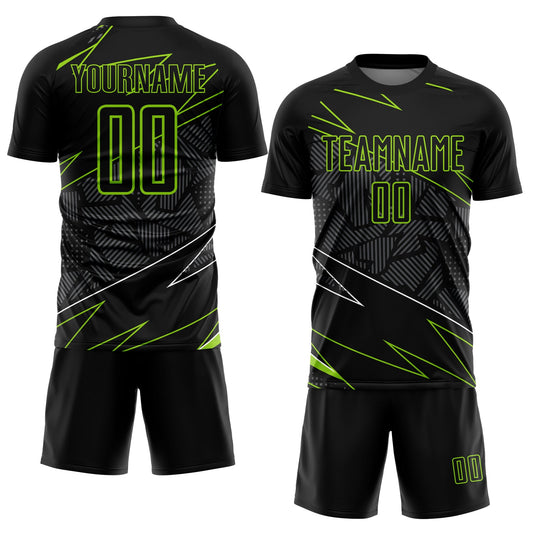 Custom Black Neon Green Lines Sublimation Soccer Uniform Jersey - Sky-Custom