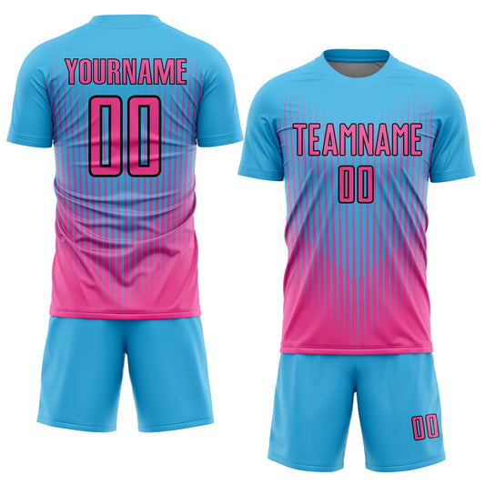 Custom Sky Blue Pink-Black Lines Sublimation Soccer Uniform Jersey - Sky-Custom