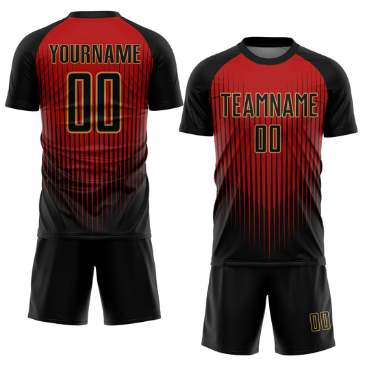 Custom Black Red-Old Gold Lines Sublimation Soccer Uniform Jersey - Sky-Custom