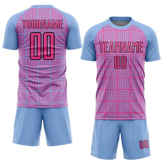 Custom Light Blue Pink-Black Lines Sublimation Soccer Uniform Jersey - Sky-Custom