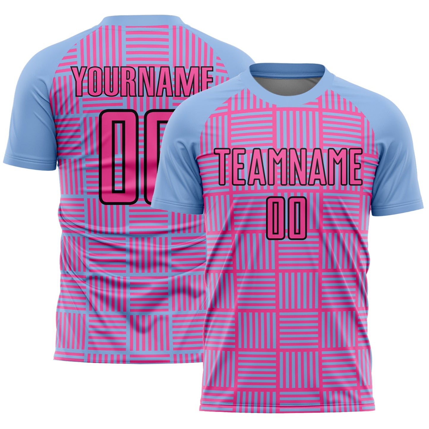 Custom Light Blue Pink-Black Lines Sublimation Soccer Uniform Jersey - Sky-Custom