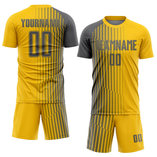 Custom Yellow Steel Gray Lines Sublimation Soccer Uniform Jersey - Sky-Custom
