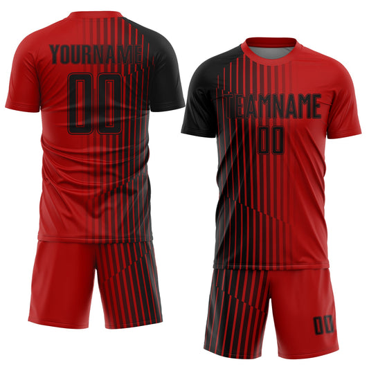 Custom Red Black Lines Sublimation Soccer Uniform Jersey - Sky-Custom