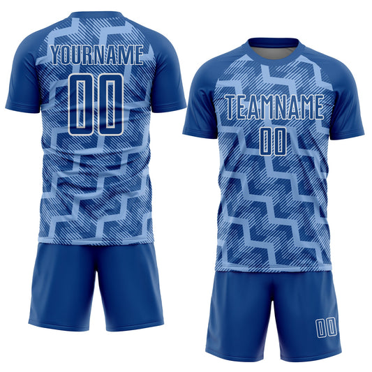 Custom Royal Light Blue-White Lines Sublimation Soccer Uniform Jersey - Sky-Custom