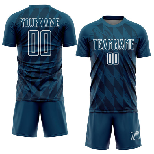 Custom Navy White Geometric Shapes Sublimation Soccer Uniform Jersey - Sky-Custom