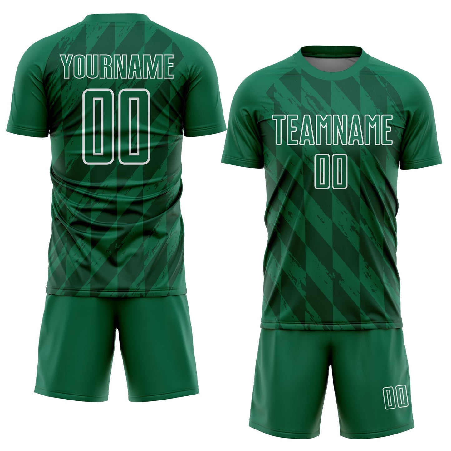 Custom Kelly Green White Geometric Shapes Sublimation Soccer Uniform Jersey - Sky-Custom
