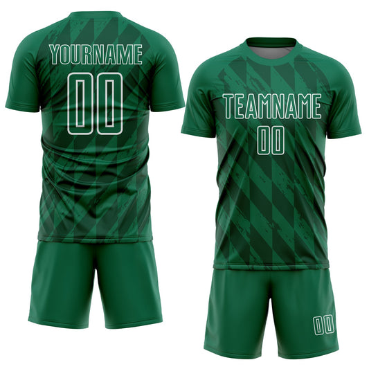 Custom Kelly Green White Geometric Shapes Sublimation Soccer Uniform Jersey - Sky-Custom