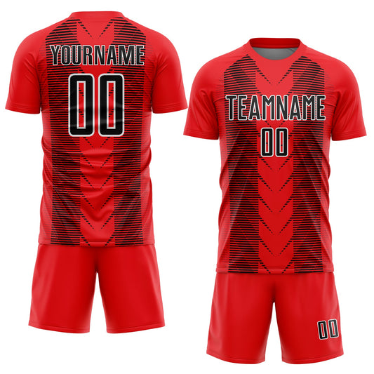 Custom Fire Red Black-White Lines Sublimation Soccer Uniform Jersey - Sky-Custom