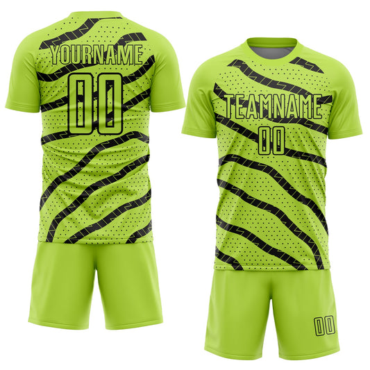 Custom Neon Green Black Lines And Dots Sublimation Soccer Uniform Jersey - Sky-Custom