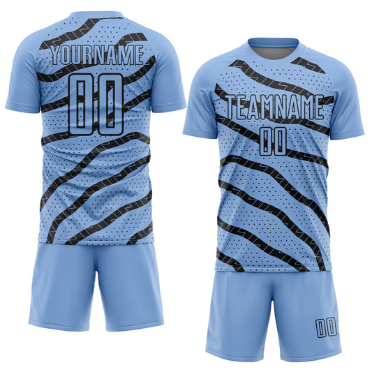 Custom Light Blue Black Lines And Dots Sublimation Soccer Uniform Jersey - Sky-Custom