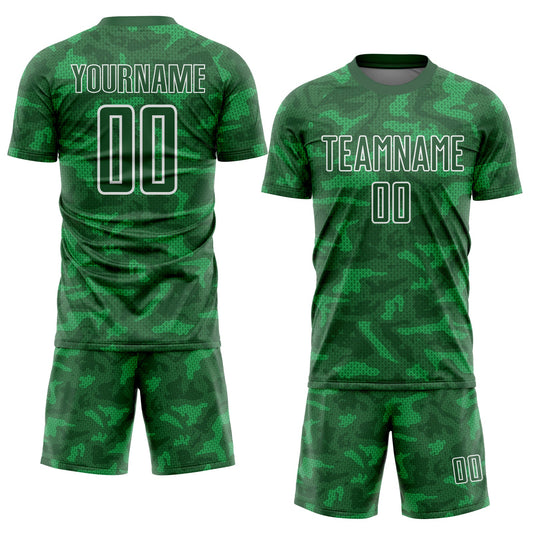 Custom Kelly Green White Geometric Shapes Sublimation Soccer Uniform Jersey - Sky-Custom