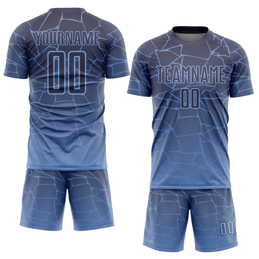 Custom Light Blue Gray Lines Sublimation Soccer Uniform Jersey - Sky-Custom