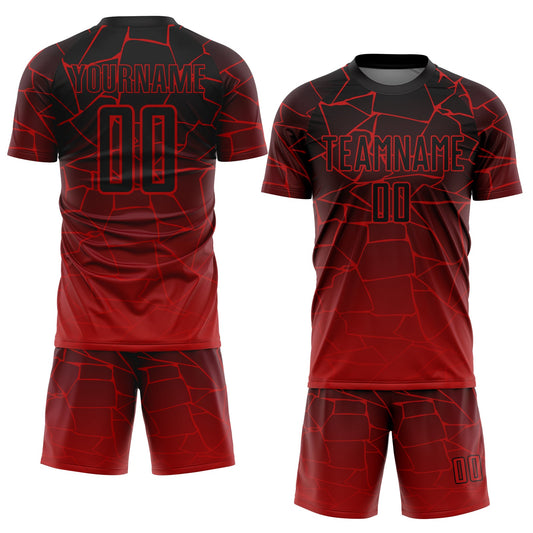 Custom Red Black Lines Sublimation Soccer Uniform Jersey - Sky-Custom