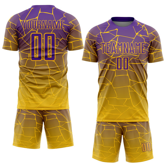 Custom Gold Purple Lines Sublimation Soccer Uniform Jersey - Sky-Custom
