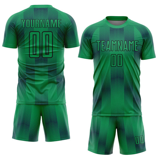 Custom Kelly Green Black Geometric Shapes Sublimation Soccer Uniform Jersey - Sky-Custom