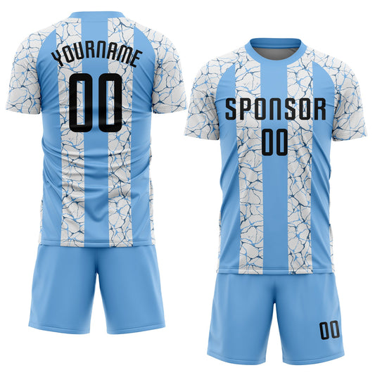 Custom Light Blue Black-White Sublimation Soccer Uniform Jersey - Sky-Custom