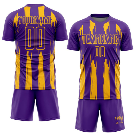 Custom Purple Gold Abstract Stripes Sublimation Soccer Uniform Jersey - Sky-Custom