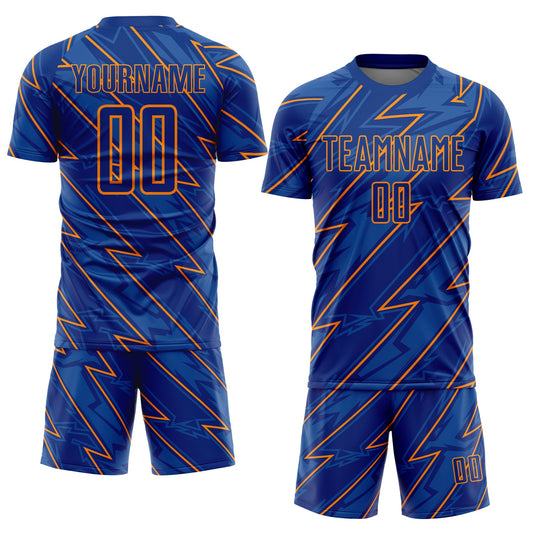 Custom Royal Bay Orange Lightning Sublimation Soccer Uniform Jersey - Sky-Custom
