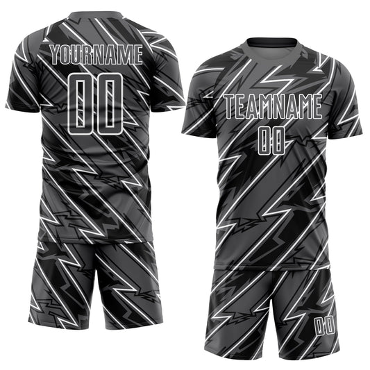 Custom Steel Gray White Lightning Sublimation Soccer Uniform Jersey - Sky-Custom