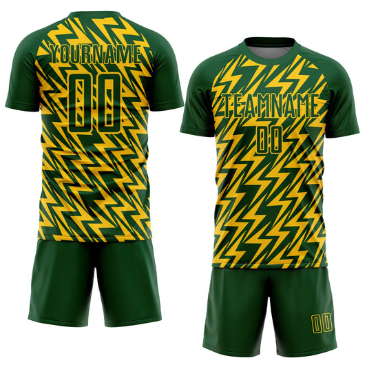 Custom Green Yellow Lightning Sublimation Soccer Uniform Jersey - Sky-Custom