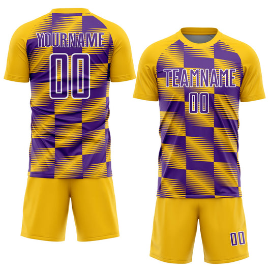 Custom Yellow Purple-White Lines Sublimation Soccer Uniform Jersey - Sky-Custom